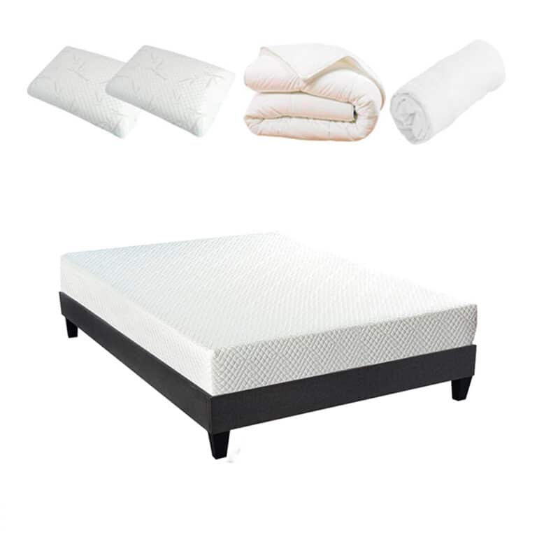 Pack matelas + sommier + pieds + couette + oreiller + Protection L'Aguicheur