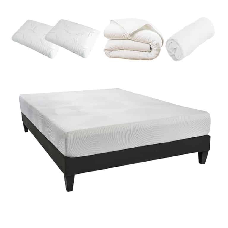 Pack Matelas + Sommier + Pieds + Couette + Oreiller + Protection Le Tombeur