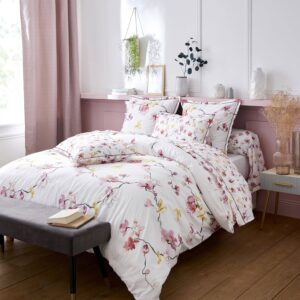 Housse de couette percale de coton 80 fils Elena Rose/Nil