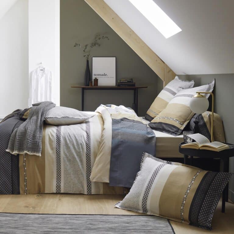 Parure 2 taies et 1 Housse de couette percale de coton 80 fils Marlow Acier/Miel