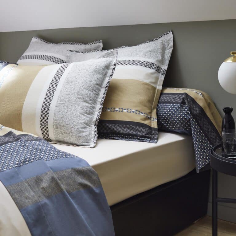 Parure 2 taies et 1 Housse de couette percale de coton 80 fils Marlow Acier/Miel – Image 4