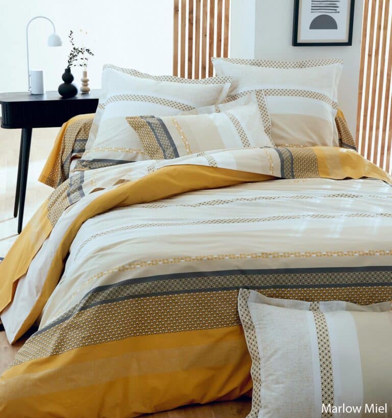 Parure 2 taies et 1 Housse de couette percale de coton 80 fils Marlow Acier/Miel – Image 5