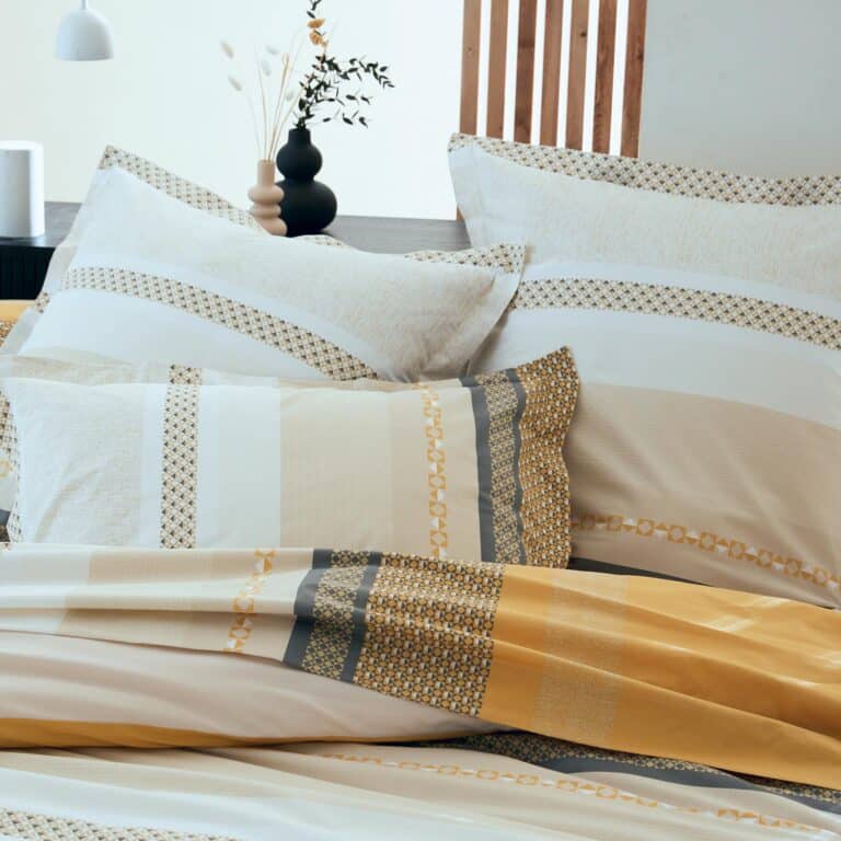 Parure 2 taies et 1 Housse de couette percale de coton 80 fils Marlow Acier/Miel – Image 3