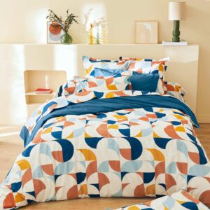 Taie d'oreiller percale de coton 80 fils Modulo Cobalt